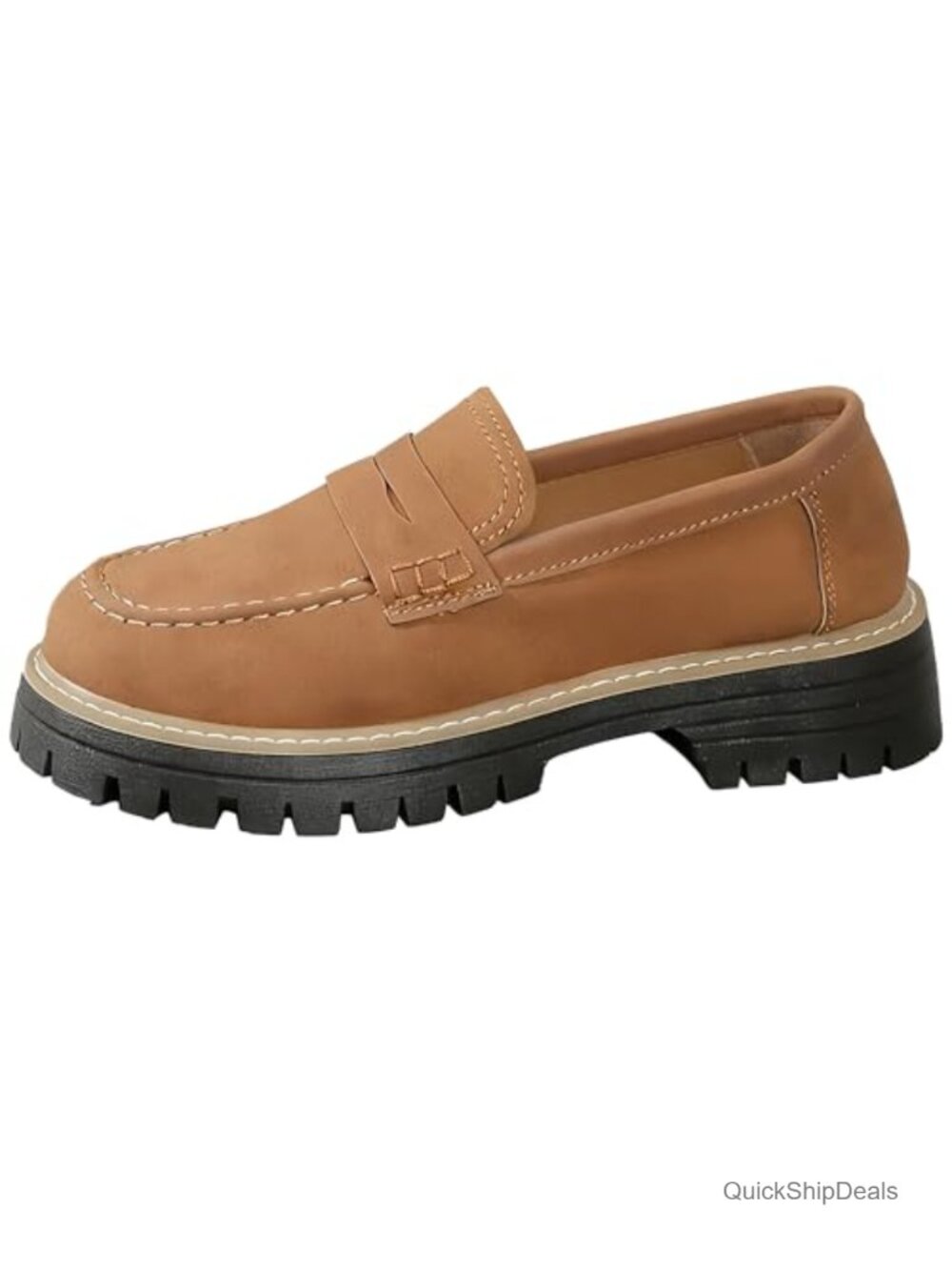 Women's Platform Chunky Loafers Slip-On Lug Sole Faux Leather Work Dress Shoe